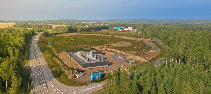 Drönarbld över etableringsområde längs med e20